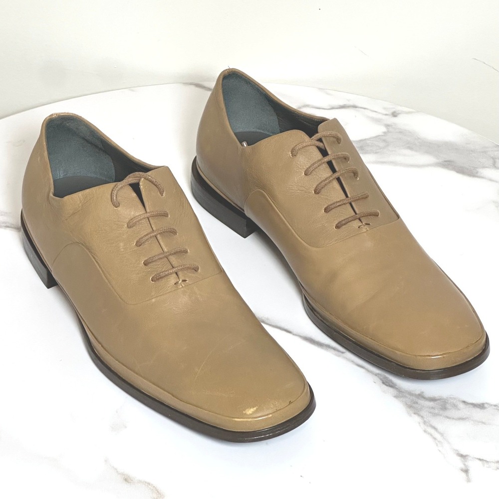Vintage Jil Sander Tan Leather Derby Oxford Shoes Womens 38.5 Minimalist